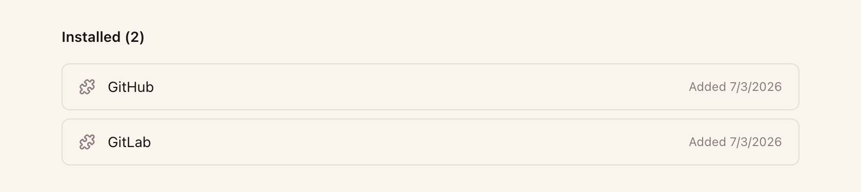 Connect GitHub, GitLab, Bitbucket, or all three from workspace Integrations. One connection covers every project.