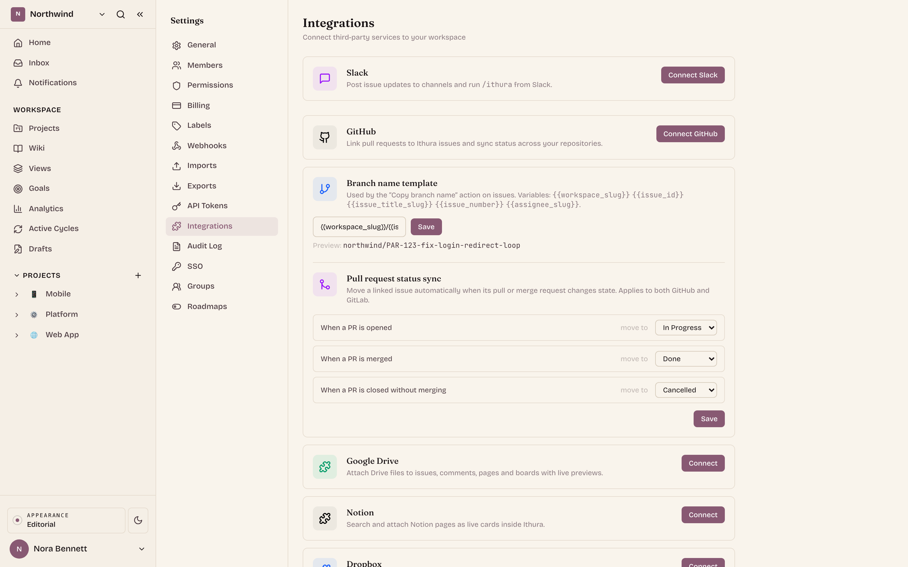 Workspace integrations: connect the tools your team already lives in.